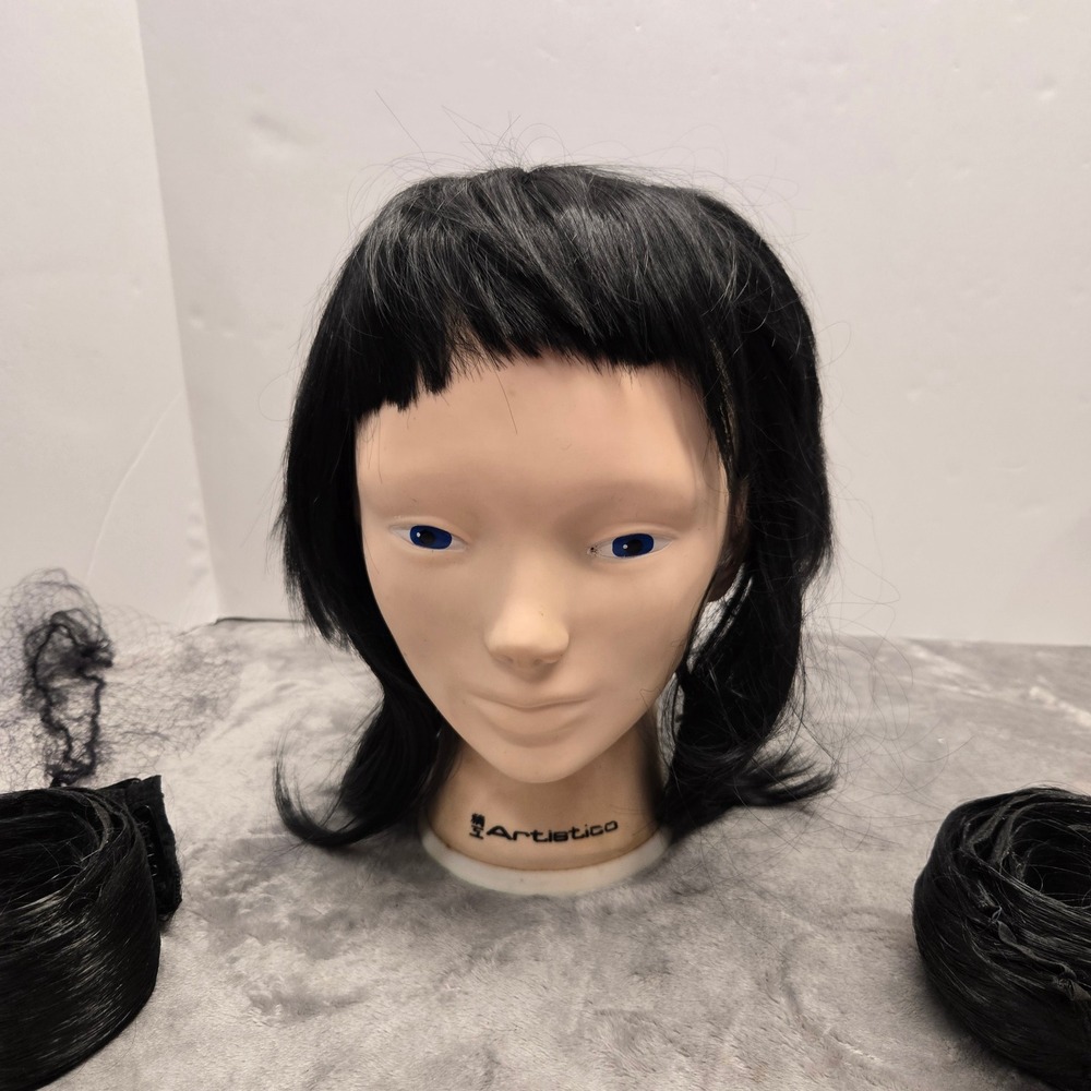 Artistico Celestia Cosplay Wig Black Synthetic with Micro Bangs and Hair Rolls